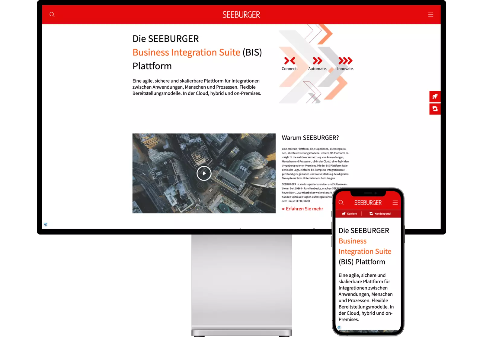Mockup von der Seeburger Website im Desktop und Mobile View