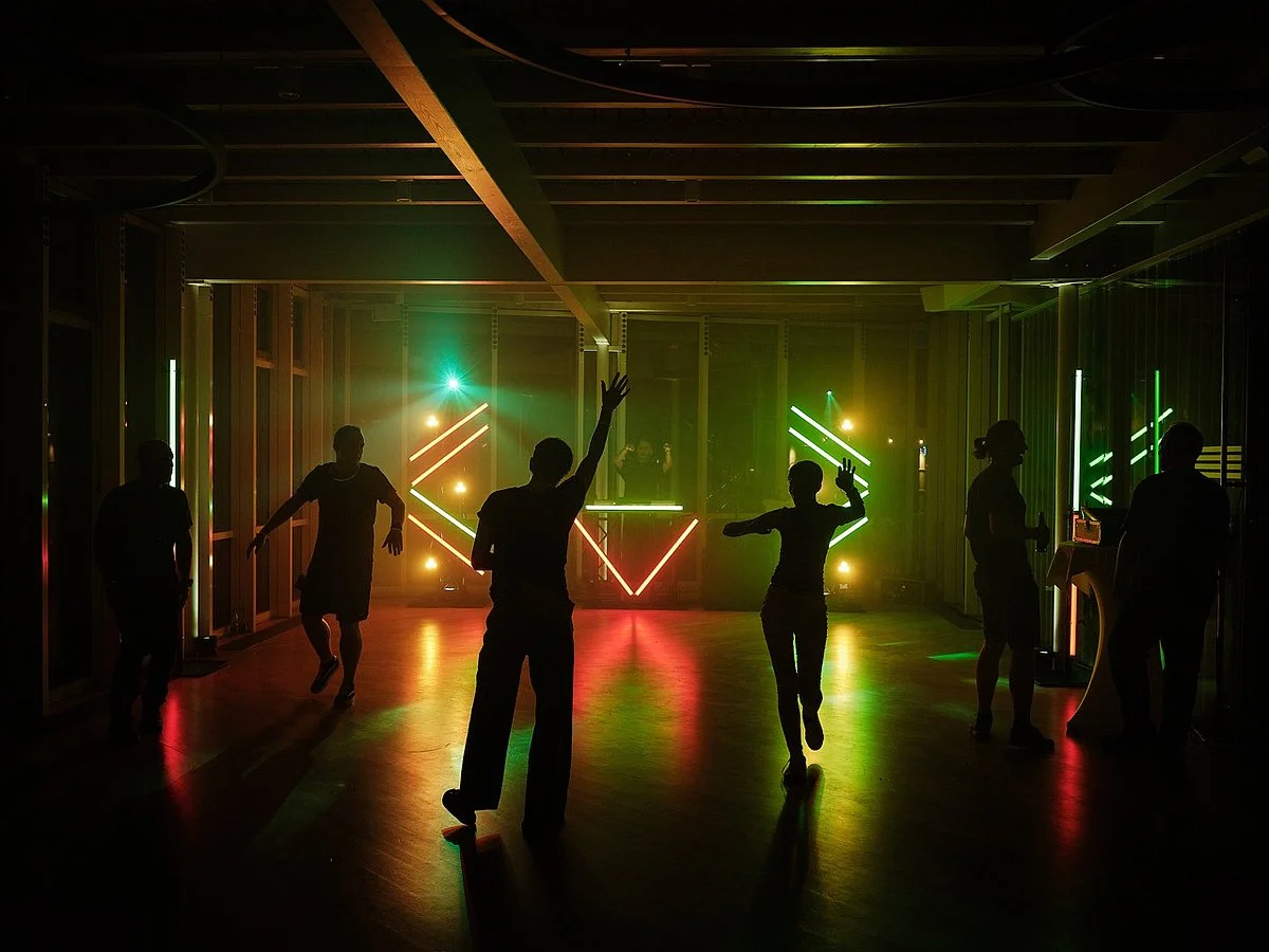 A handful of people dancing on a dance floor