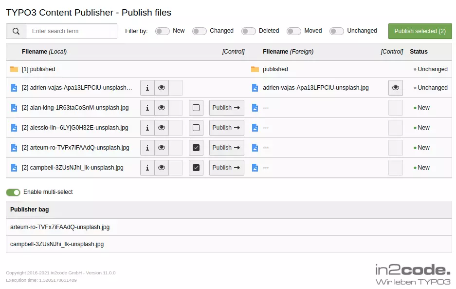 Mehrfachauswahl und Filter für das Publishing in der neuen CP Version 11