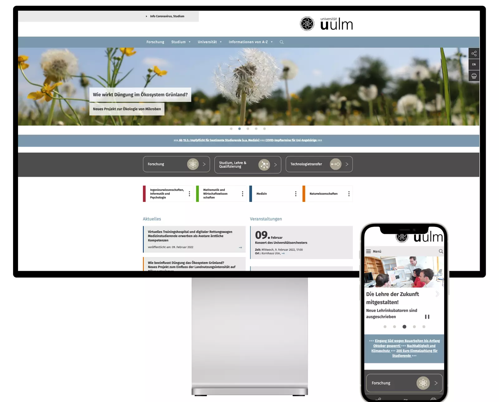 Website of the university of Ulm in TYPO3