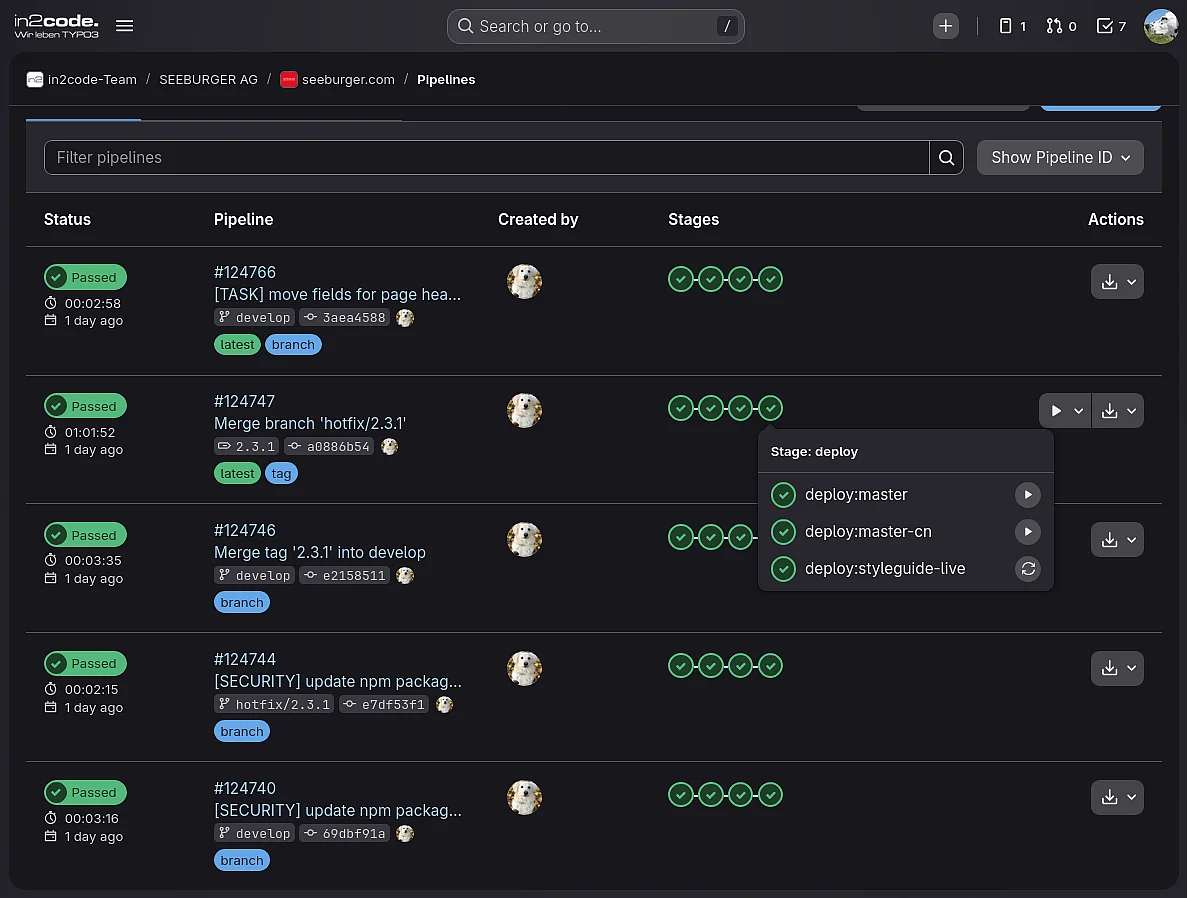 Screenshot einer CI Pipeline
