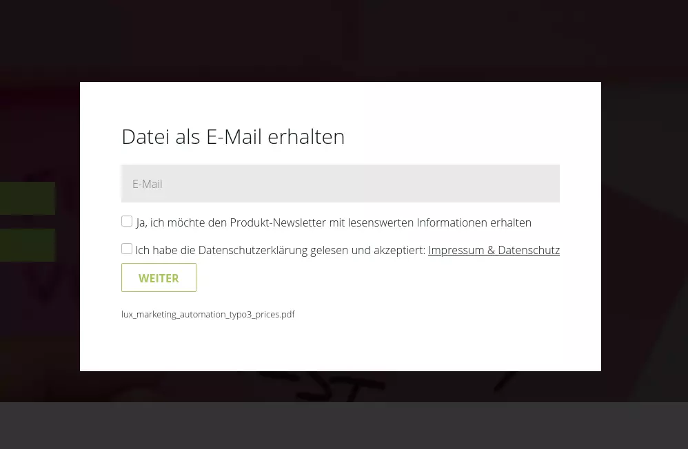 Lux Feature email4link: E-Mail-Adresse gegen Download