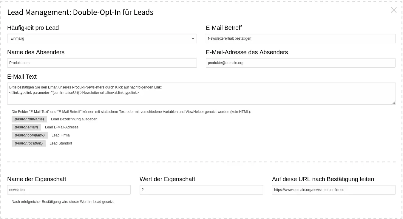 Action within 1. step: Send double-opt-in email
