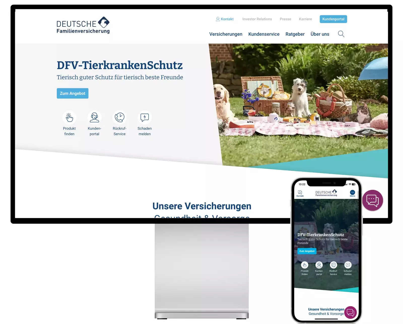 Website of Deutsche Familienversicherung - based on TYPO3