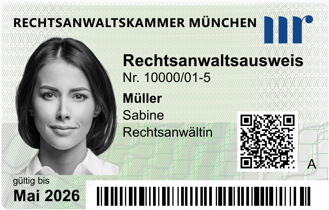 Der neue Anwaltsausweis der RAK München im praktischen Scheckkartenformat. Quelle: rak-muenchen.de
