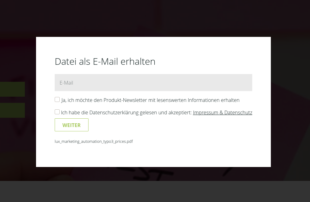Lux Feature email4link: E-Mail-Adresse gegen Download